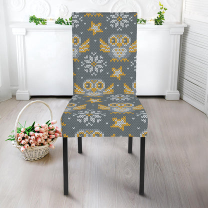 Owl Knitted Pattern Print Dining Chair Slipcover