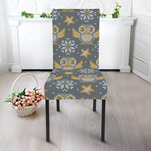 Owl Knitted Pattern Print Dining Chair Slipcover