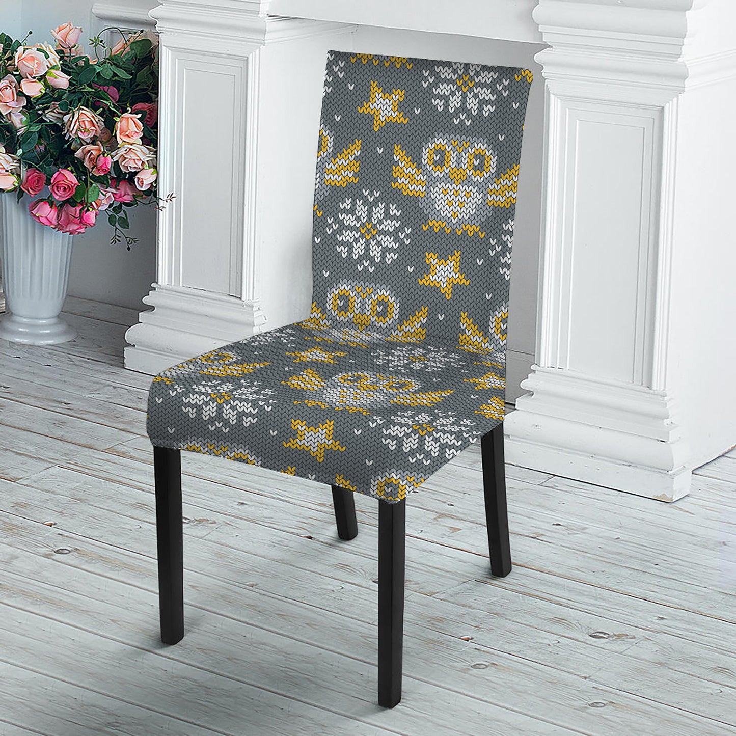 Owl Knitted Pattern Print Dining Chair Slipcover
