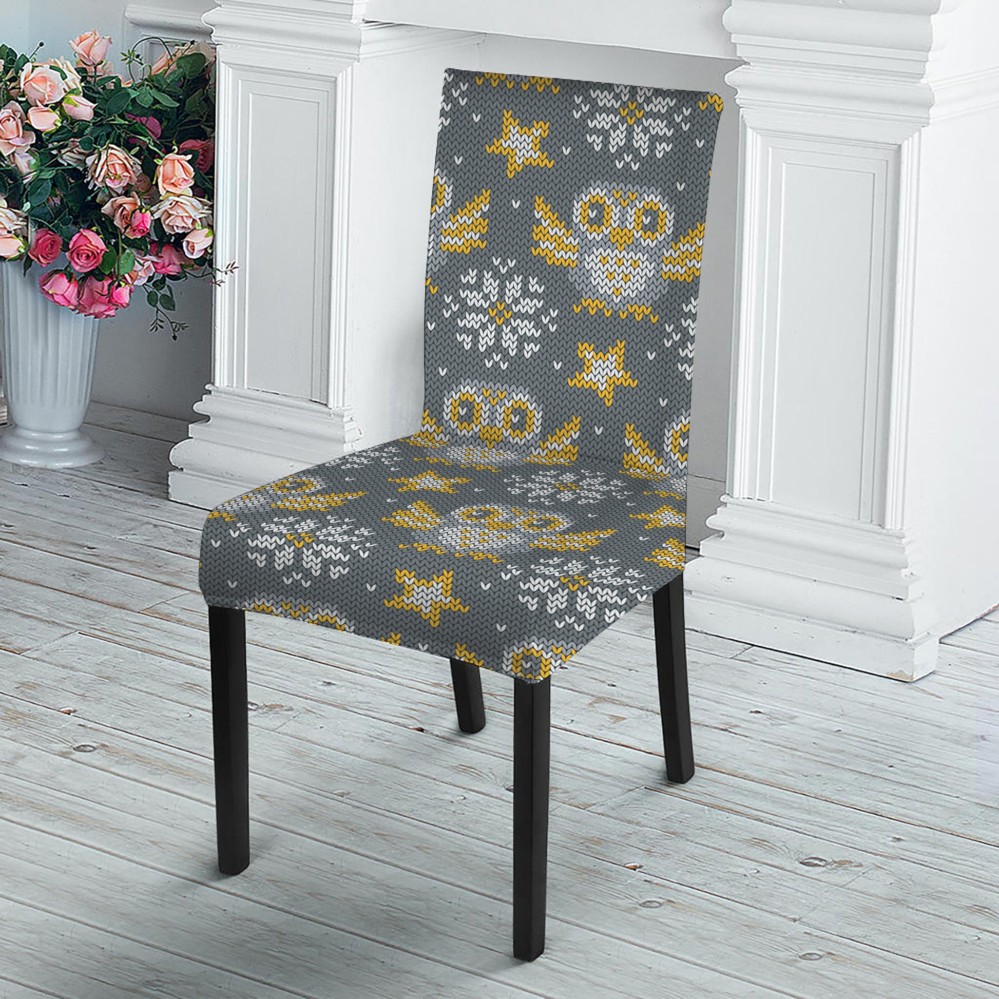 Owl Knitted Pattern Print Dining Chair Slipcover