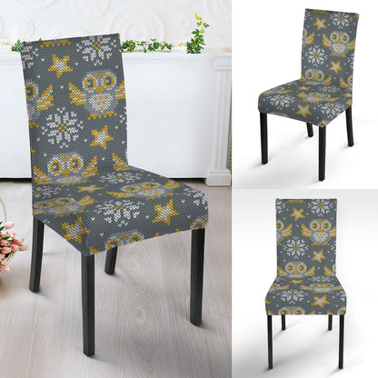 Owl Knitted Pattern Print Dining Chair Slipcover