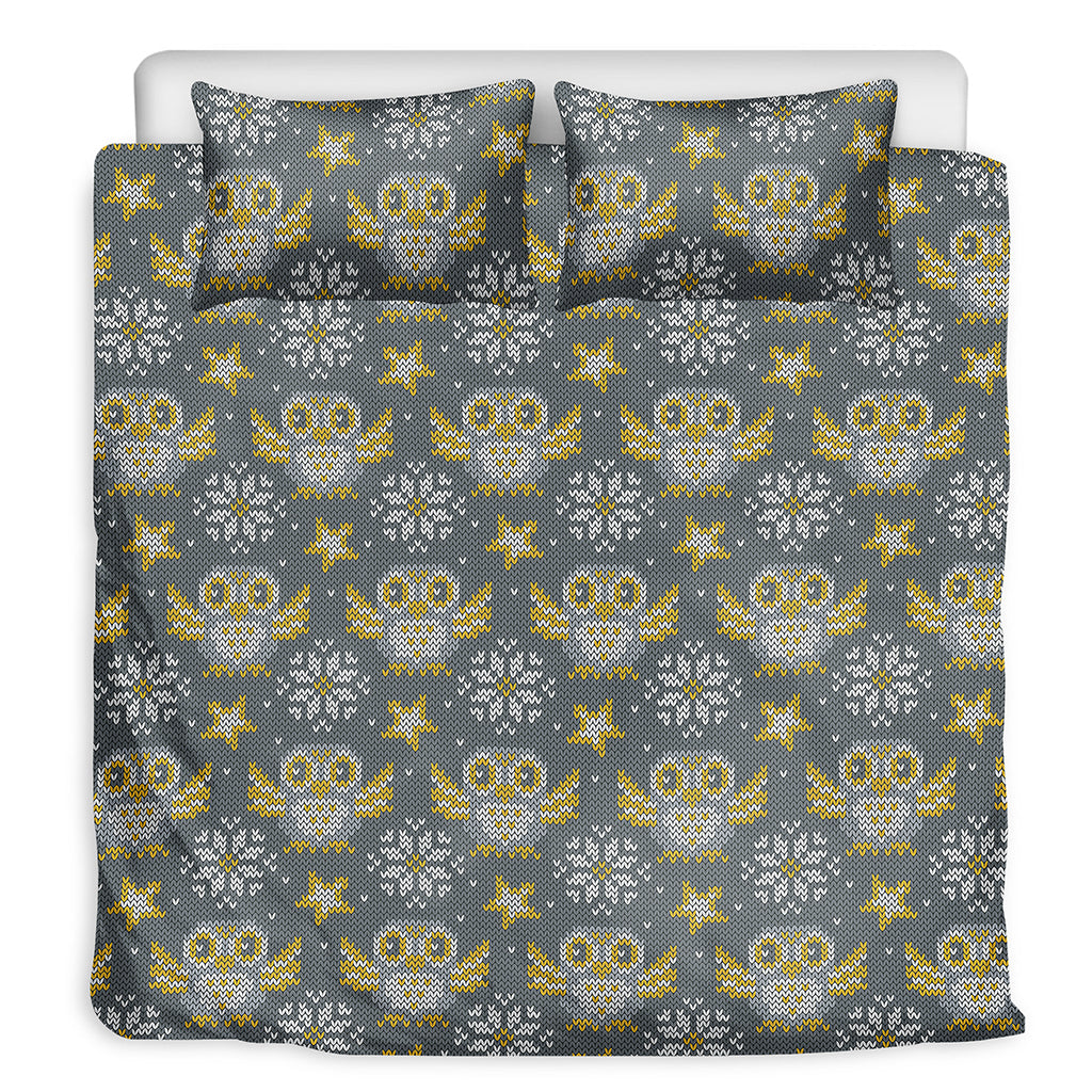 Owl Knitted Pattern Print Duvet Cover Bedding Set