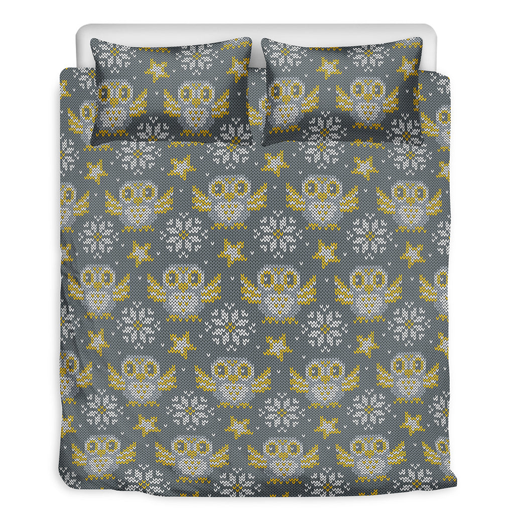 Owl Knitted Pattern Print Duvet Cover Bedding Set