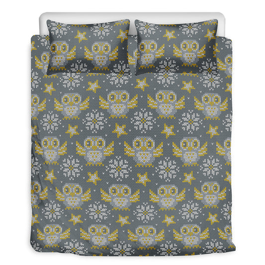Owl Knitted Pattern Print Duvet Cover Bedding Set