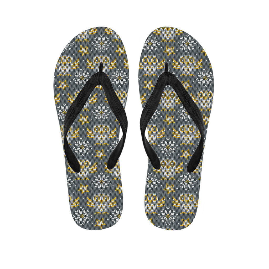 Owl Knitted Pattern Print Flip Flops