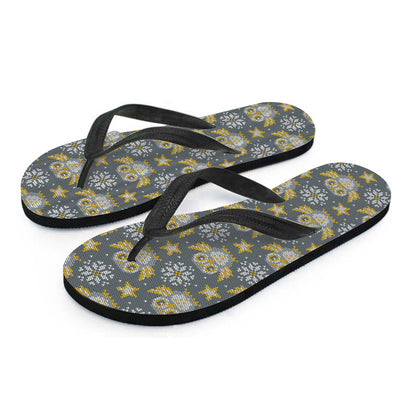 Owl Knitted Pattern Print Flip Flops