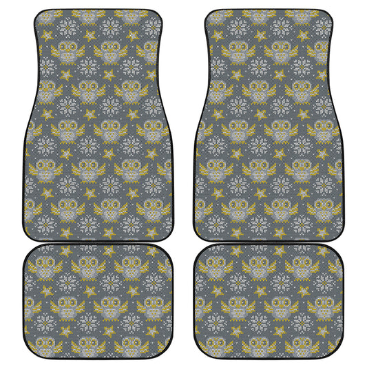 Owl Knitted Pattern Print Front and Back Car Floor Mats