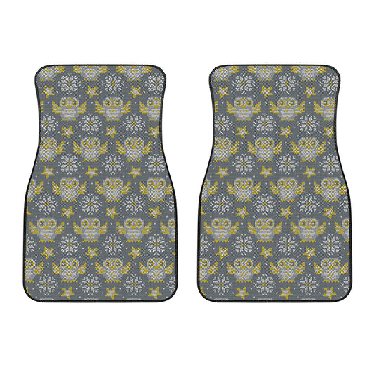 Owl Knitted Pattern Print Front Car Floor Mats