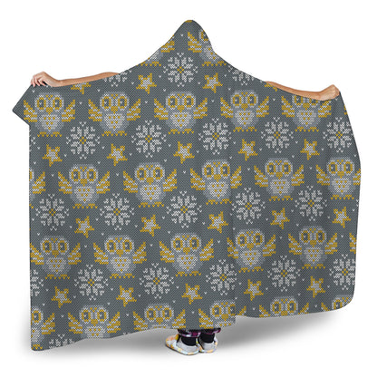 Owl Knitted Pattern Print Hooded Blanket