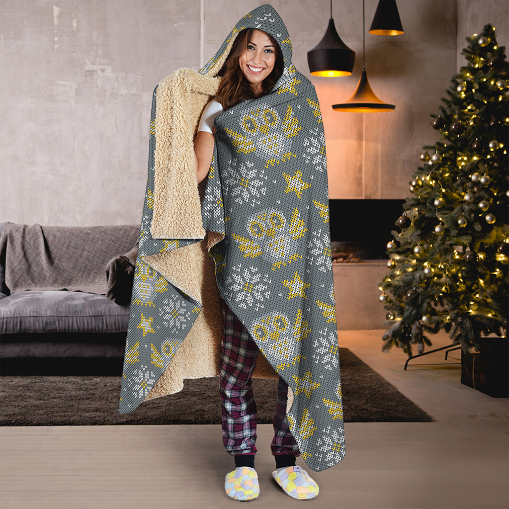Owl Knitted Pattern Print Hooded Blanket