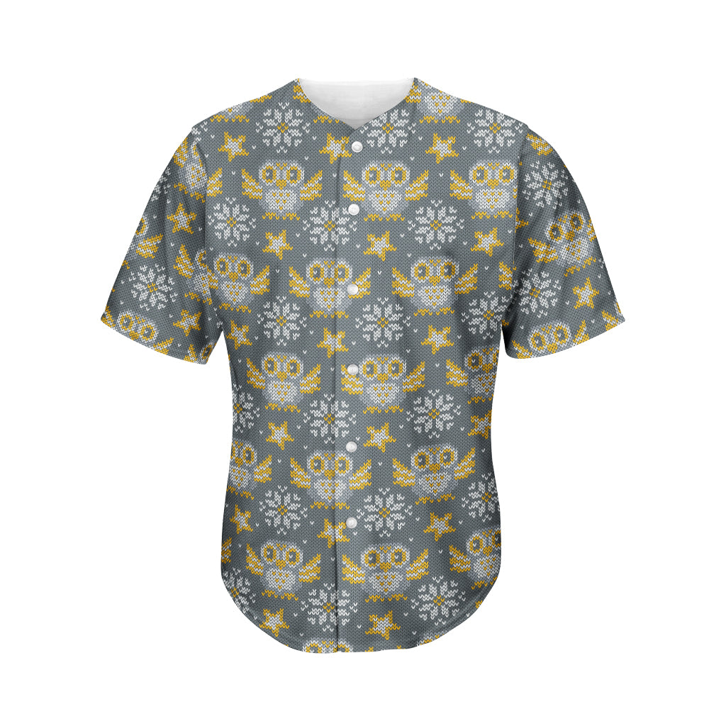 Owl Knitted Pattern Print Men's Baseball Jersey