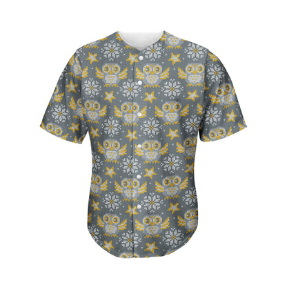 Owl Knitted Pattern Print Men's Baseball Jersey