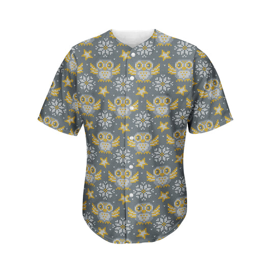 Owl Knitted Pattern Print Men's Baseball Jersey