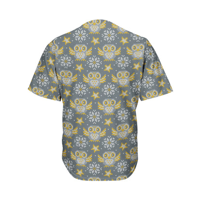 Owl Knitted Pattern Print Men's Baseball Jersey