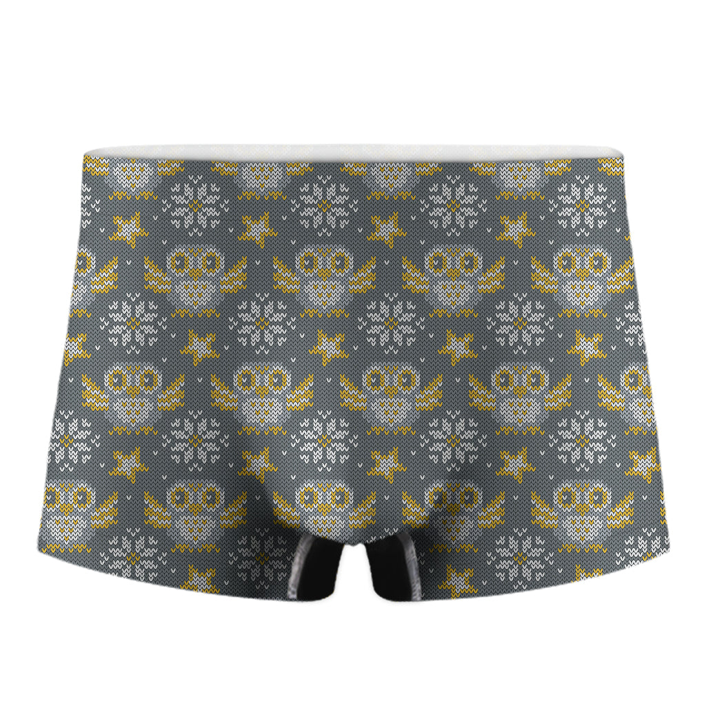 Owl Knitted Pattern Print Men's Boxer Briefs