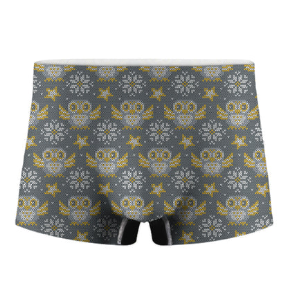 Owl Knitted Pattern Print Men's Boxer Briefs