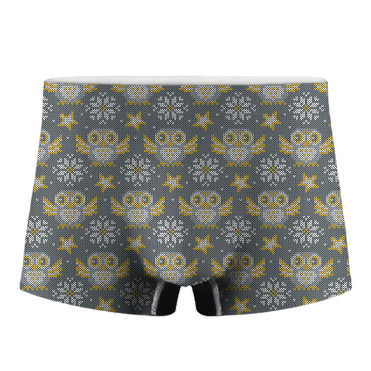 Owl Knitted Pattern Print Men's Boxer Briefs
