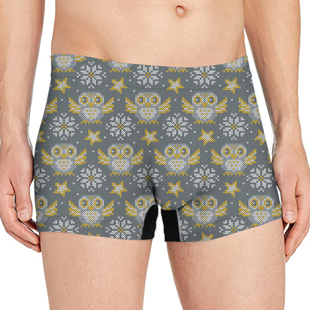 Owl Knitted Pattern Print Men's Boxer Briefs