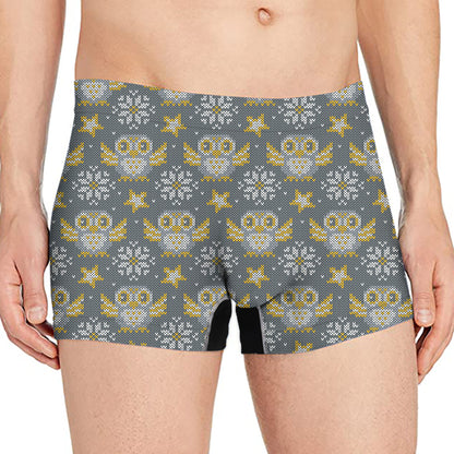 Owl Knitted Pattern Print Men's Boxer Briefs