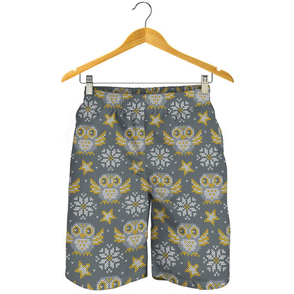 Owl Knitted Pattern Print Men's Shorts