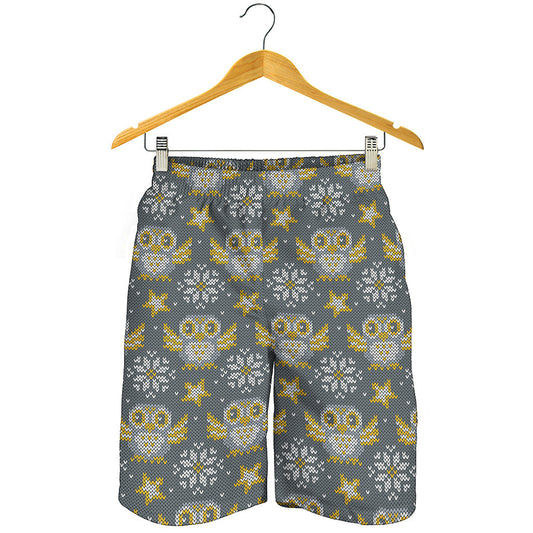 Owl Knitted Pattern Print Men's Shorts