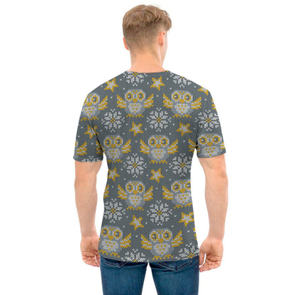 Owl Knitted Pattern Print Men's T-Shirt