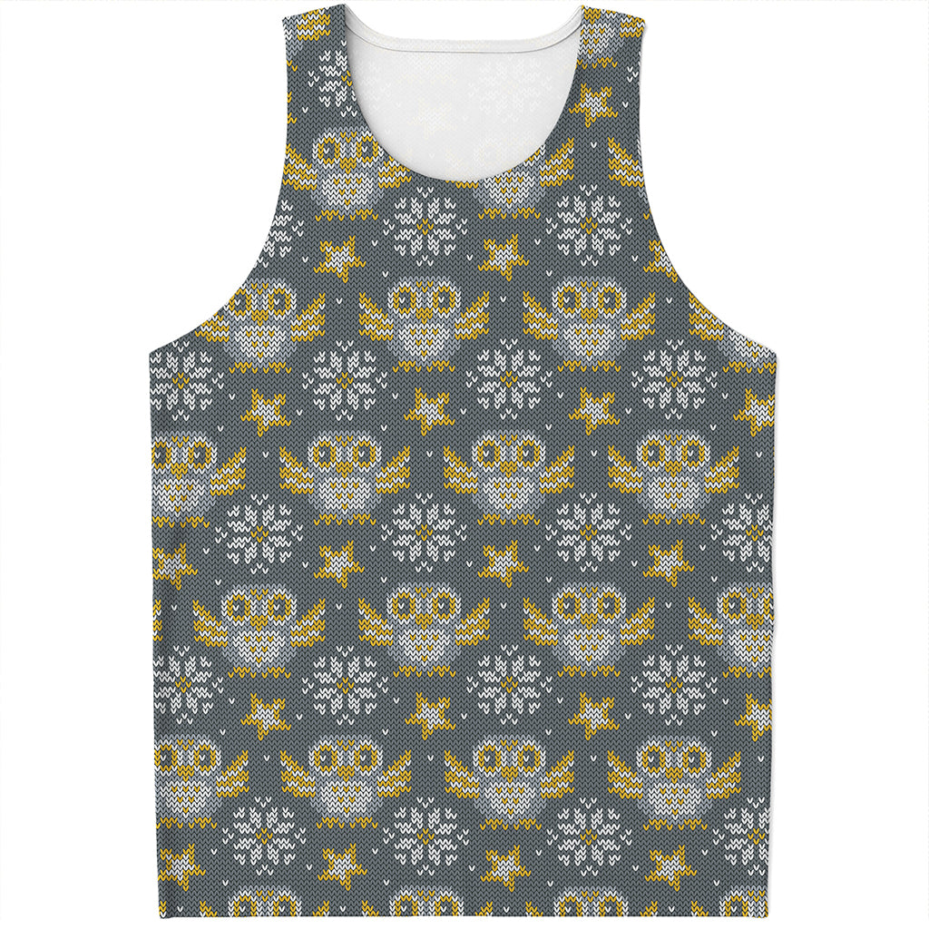 Owl Knitted Pattern Print Men's Tank Top