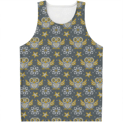 Owl Knitted Pattern Print Men's Tank Top