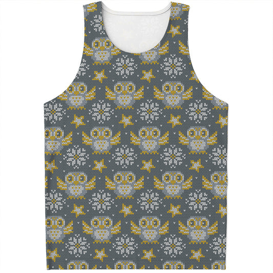 Owl Knitted Pattern Print Men's Tank Top