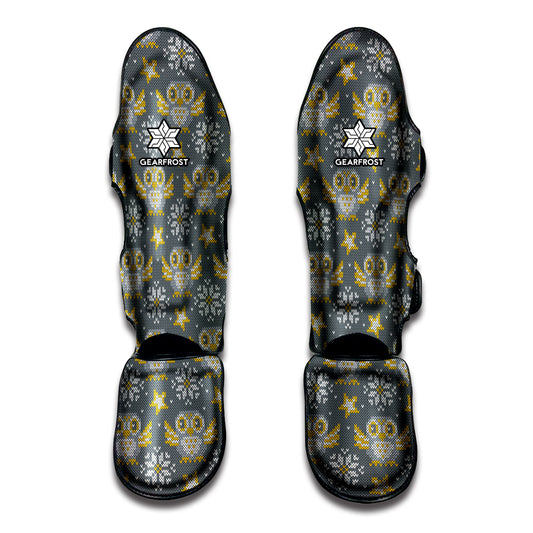 Owl Knitted Pattern Print Muay Thai Shin Guard
