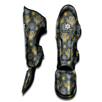 Owl Knitted Pattern Print Muay Thai Shin Guard