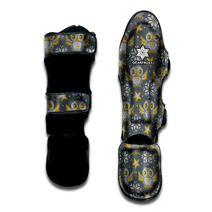 Owl Knitted Pattern Print Muay Thai Shin Guard