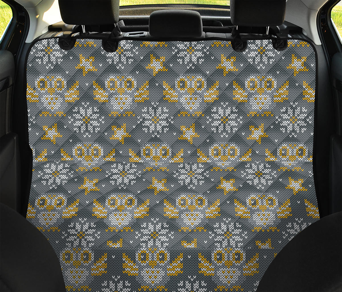 Owl Knitted Pattern Print Pet Car Back Seat Cover