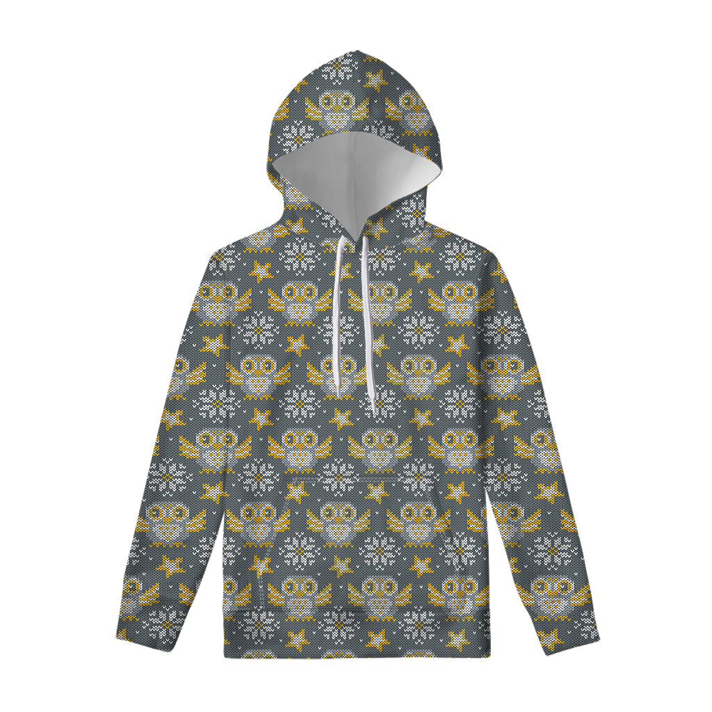 Owl Knitted Pattern Print Pullover Hoodie