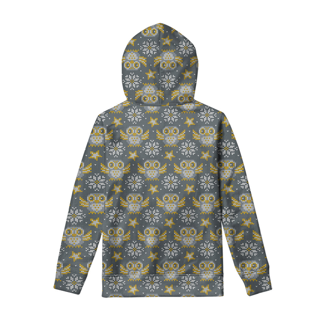 Owl Knitted Pattern Print Pullover Hoodie
