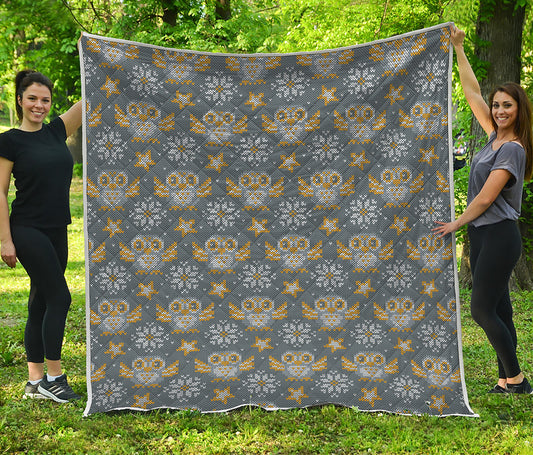 Owl Knitted Pattern Print Quilt