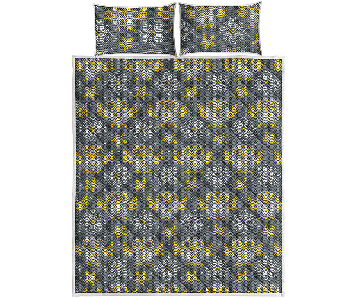 Owl Knitted Pattern Print Quilt Bed Set