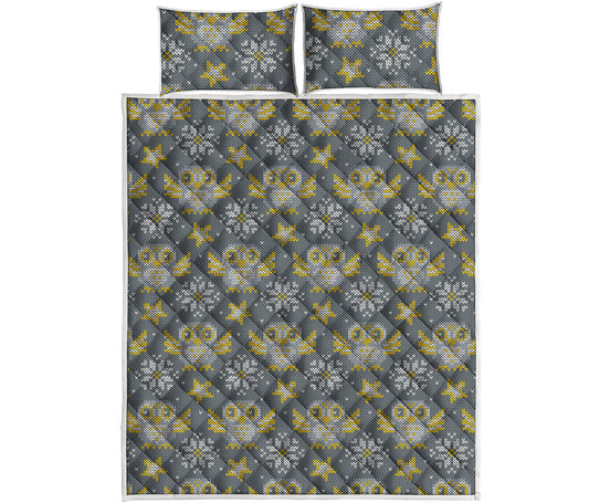 Owl Knitted Pattern Print Quilt Bed Set