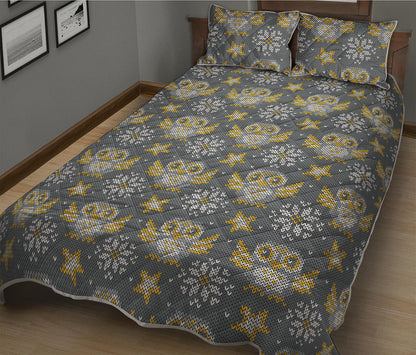 Owl Knitted Pattern Print Quilt Bed Set