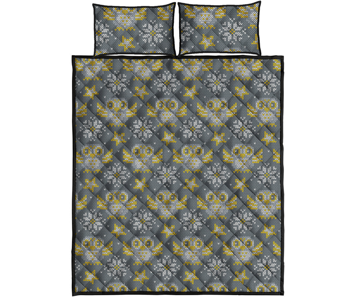 Owl Knitted Pattern Print Quilt Bed Set