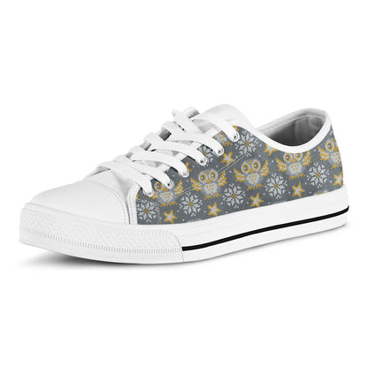 Owl Knitted Pattern Print White Low Top Shoes