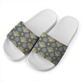 Owl Knitted Pattern Print White Slide Sandals