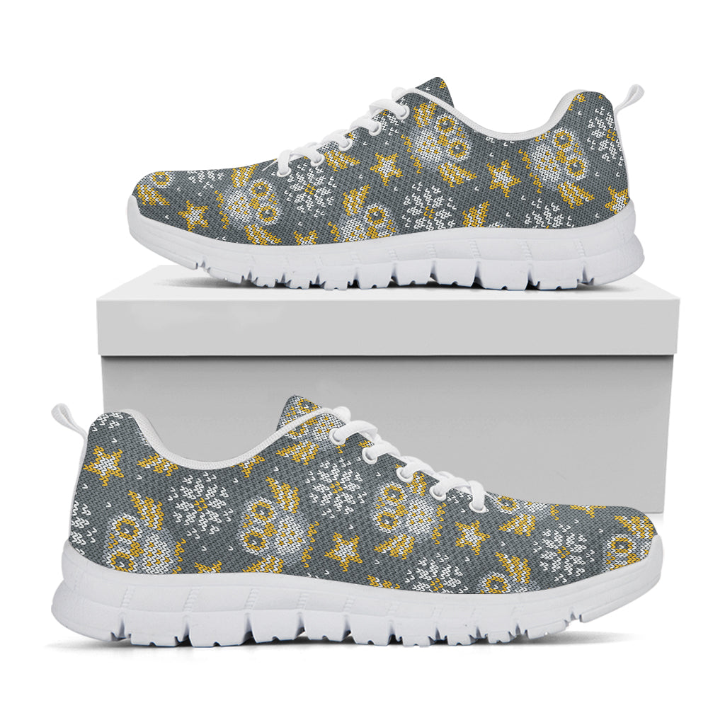 Owl Knitted Pattern Print White Sneakers