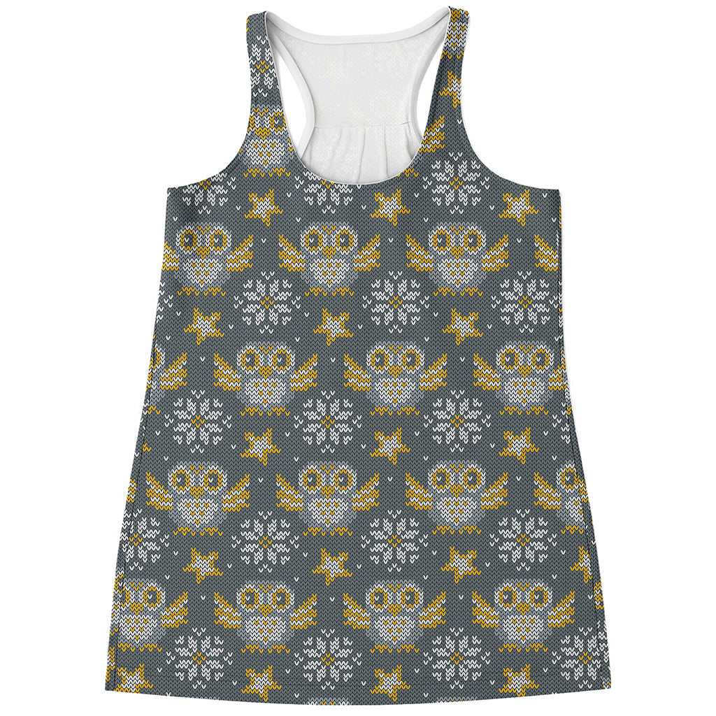Owl Knitted Pattern Print Women's Racerback Tank Top