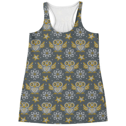 Owl Knitted Pattern Print Women's Racerback Tank Top