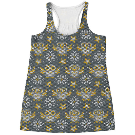 Owl Knitted Pattern Print Women's Racerback Tank Top
