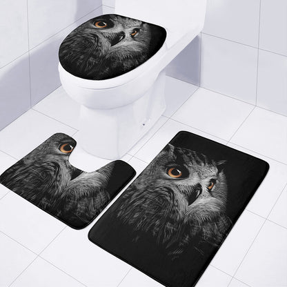 Owl Portrait Print 3 Piece Bath Mat Set