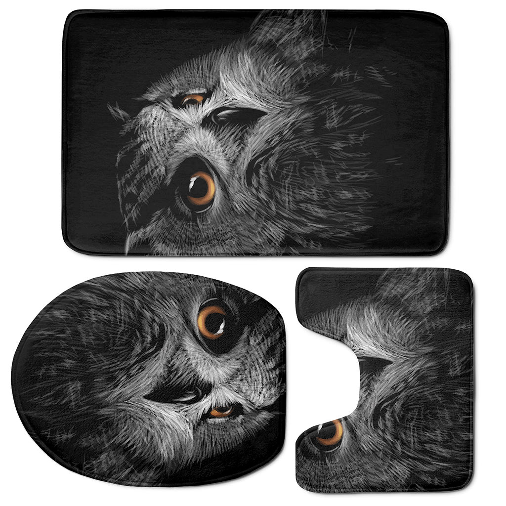 Owl Portrait Print 3 Piece Bath Mat Set