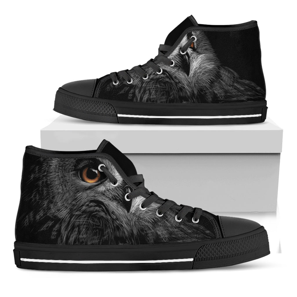 Owl Portrait Print Black High Top Shoes