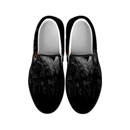 Owl Portrait Print Black Slip On Shoes
